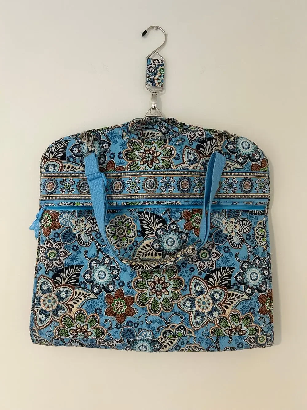 Vera Bradley Retired Bali Blue Brown Paisley Floral Hanging Quilted Garment Bag